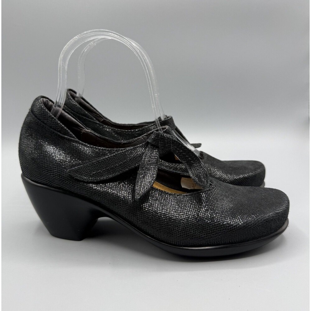 NAOT Pleasure Black Leather Heeled Mary Janes Comfort Shoes EU 37 US 6-6.5